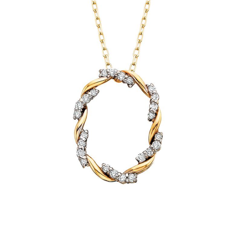 10KT Yellow Gold Diamond Intertwining Oval Necklace