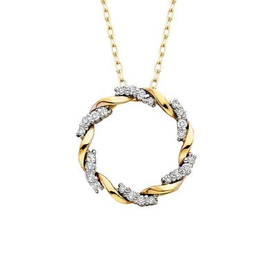 10KT Yellow Gold Diamond Intertwining Circle Necklace