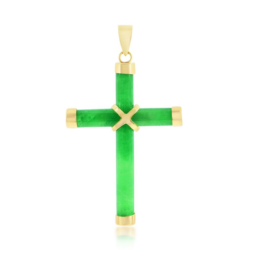 14KT Yellow Gold Jade Cross Necklace