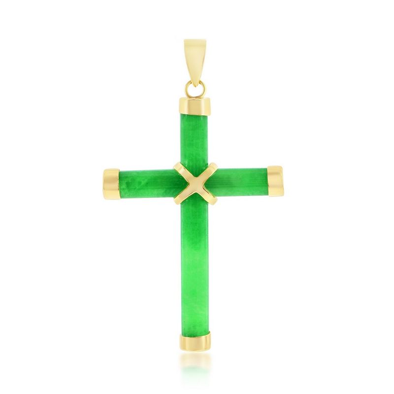 14KT Yellow Gold Jade Cross Necklace