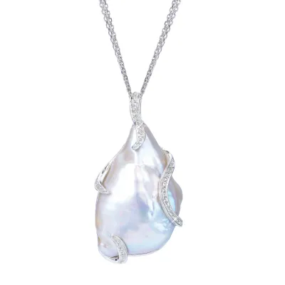 Silver Nucleated Baroque Freshwater Culture Pearl and White Topaz Necklace