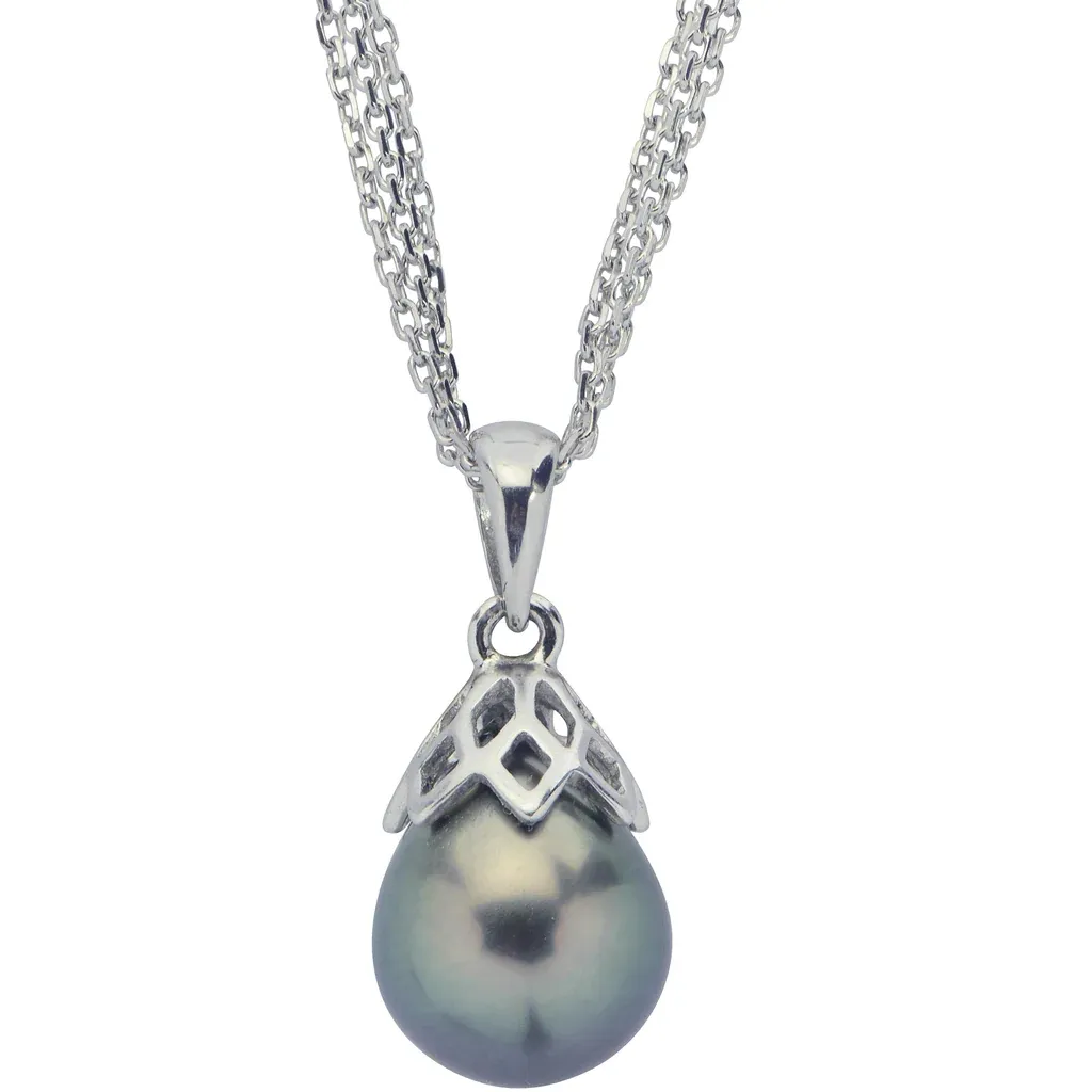Silver Tahitian Cultured Pearl Drop Pendant Necklace