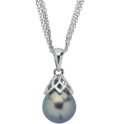 Silver Tahitian Cultured Pearl Drop Pendant Necklace