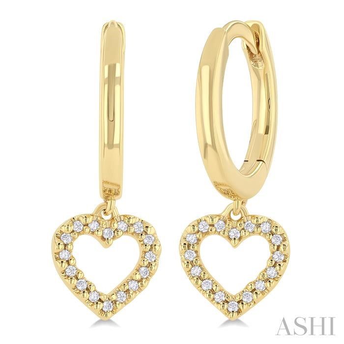 10KT Yellow Gold Diamond Open Heart Petite Hoop Earrings