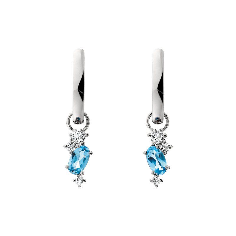 Silver Oval Blue Topaz and White Topaz Hoop Earrings