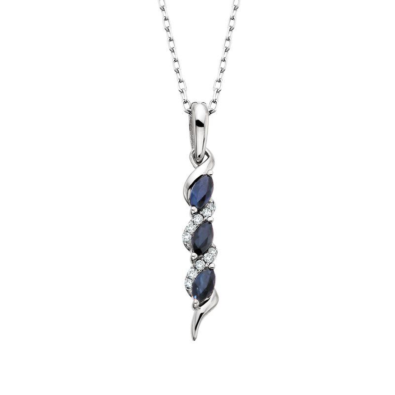 10KT White Gold Three Marquis Sapphire and Diamond Accent Necklace