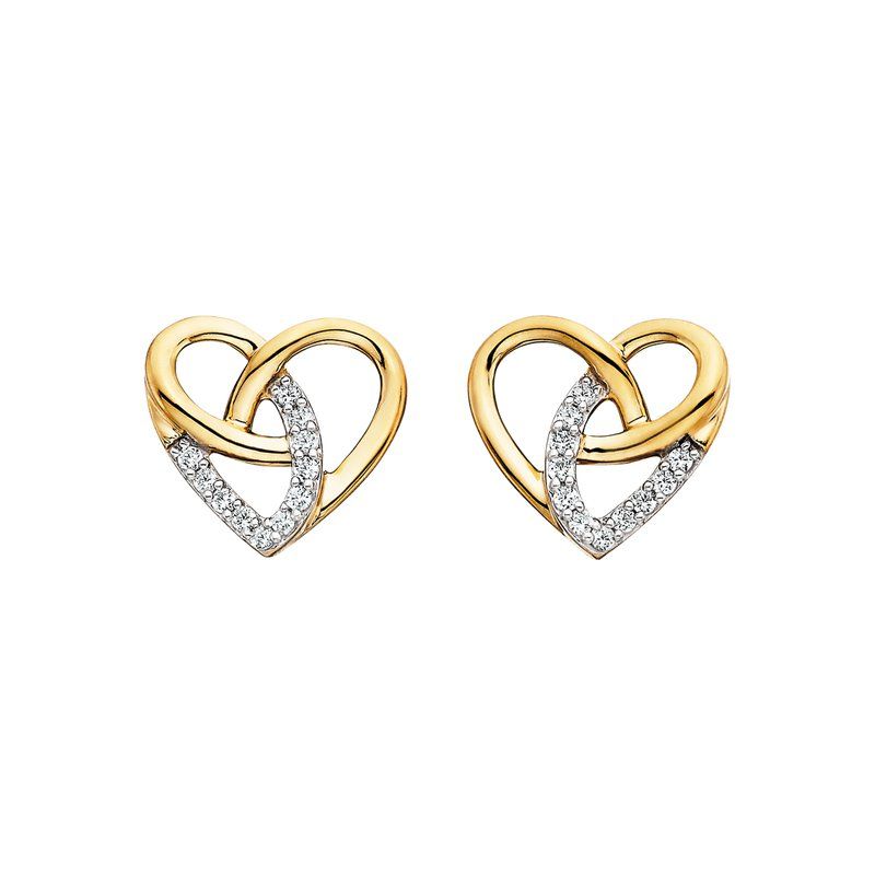 10KT Yellow Gold Diamond Intertwining Ribbon Heart Earrings