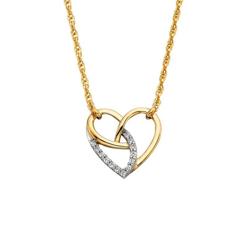 10KT Yellow Gold Diamond Intertwining Ribbon Heart Necklace