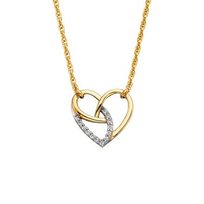 10KT Yellow Gold Diamond Intertwining Ribbon Heart Necklace