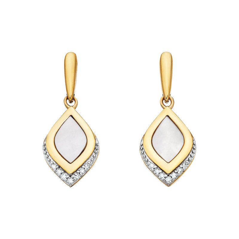 Yellow Gold-Plated Mother-of-Pearl Round White Sapphire Accent Earrings