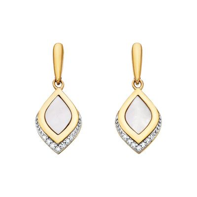 Yellow Gold-Plated Mother-of-Pearl Round White Sapphire Accent Earrings