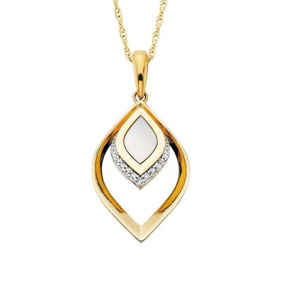 Yellow Gold-Plated Mother-of-Pearl Round White Sapphire Accent Necklace