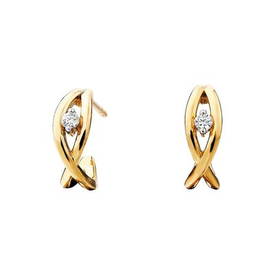 10KT Yellow Gold Diamond Crisscross Half Hoop Earrings