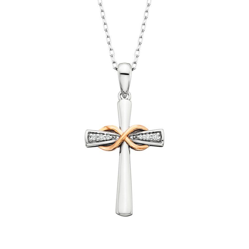 10KT TwoTone Gold Diamond Infinity Cross Necklace