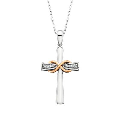 10KT TwoTone Gold Diamond Infinity Cross Necklace