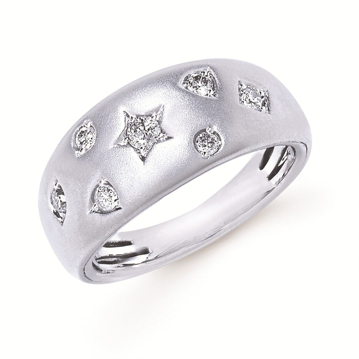 Silver Round Diamond Flush Set Tapered Ring