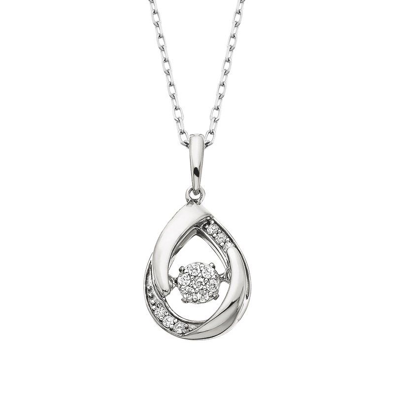 Silver Diamond Cluster Shimmer Teardrop Necklace