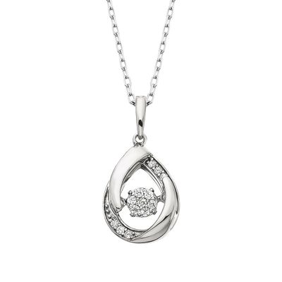 Silver Diamond Cluster Shimmer Teardrop Necklace