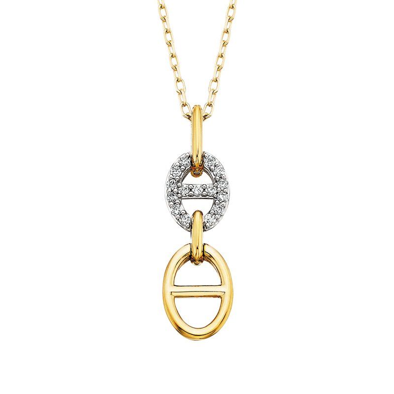 14KT Yellow Gold Diamond Mariner Link Drop Pendant Necklace