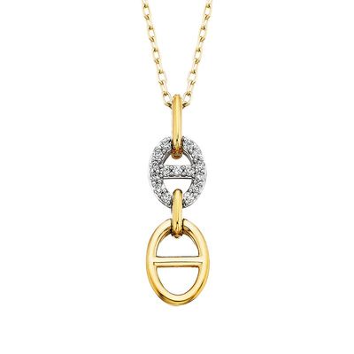 14KT Yellow Gold Diamond Mariner Link Drop Pendant Necklace