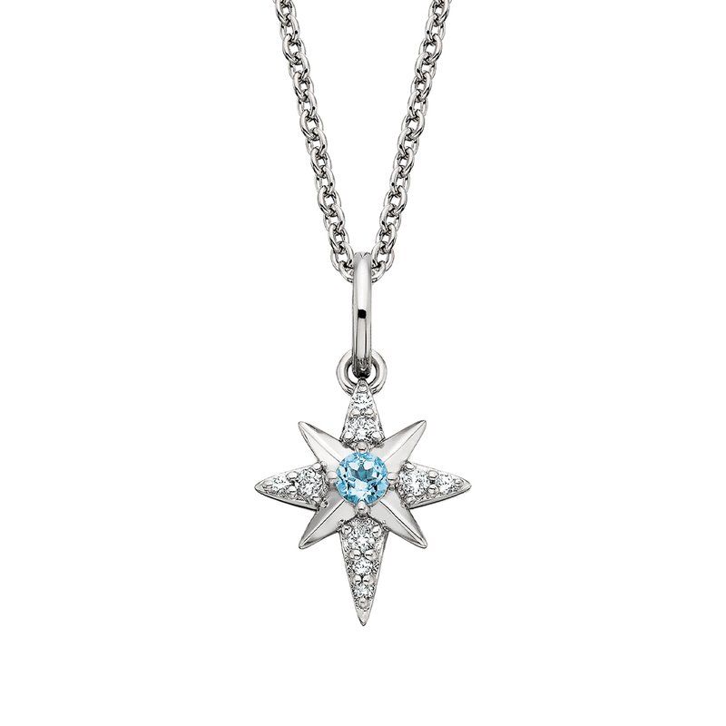 Silver Round Blue Topaz with White Topaz Accents Star Necklace