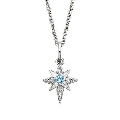 Silver Round Blue Topaz with White Topaz Accents Star Necklace