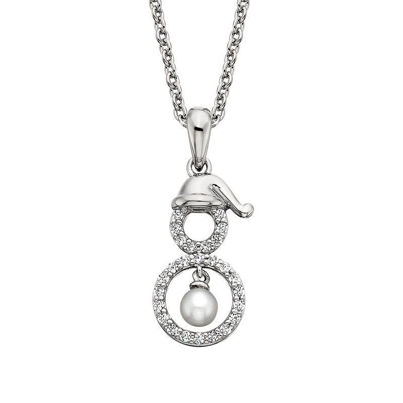 Silver Pearl and White Topaz Snowman Necklace