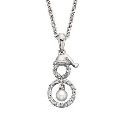 Silver Pearl and White Topaz Snowman Necklace