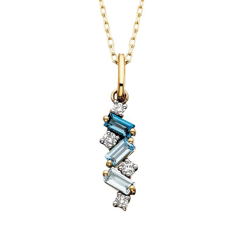 10KT Yellow Gold Three Baguette Blue Topaz Ombre Diamond Accent Necklace
