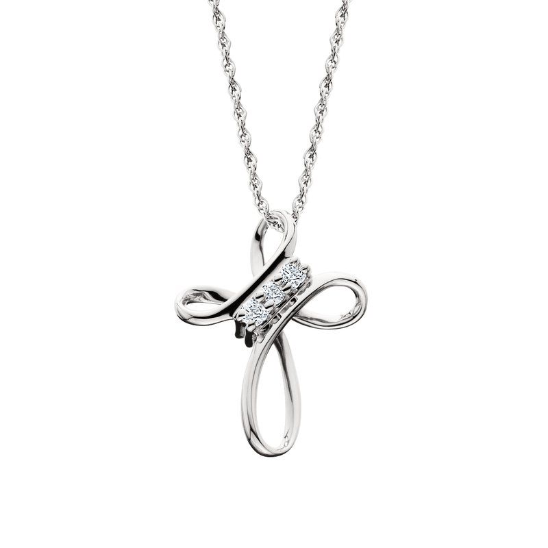 Silver Triple Round Diamond Cross Necklace