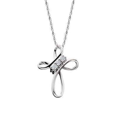 Silver Triple Round Diamond Cross Necklace