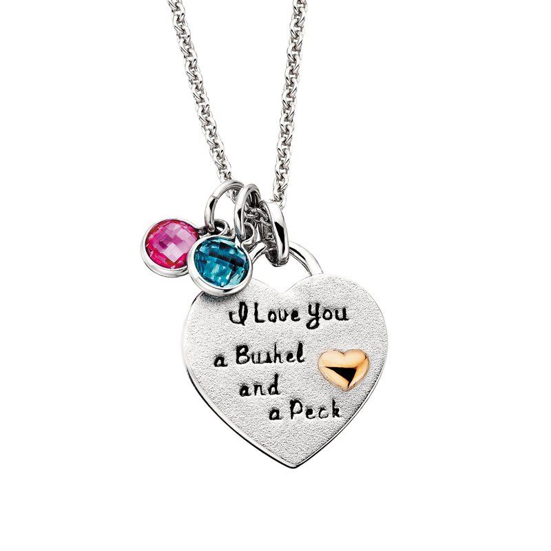 Silver TwoTone "Buschel and a Peck" Heart Necklace