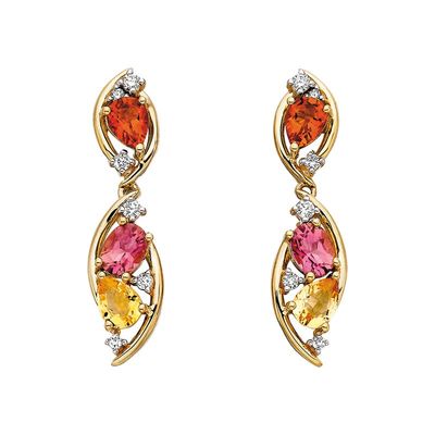 14KT Yellow Gold Citrine and Pink Tourmaline with Diamond Accents Earrings