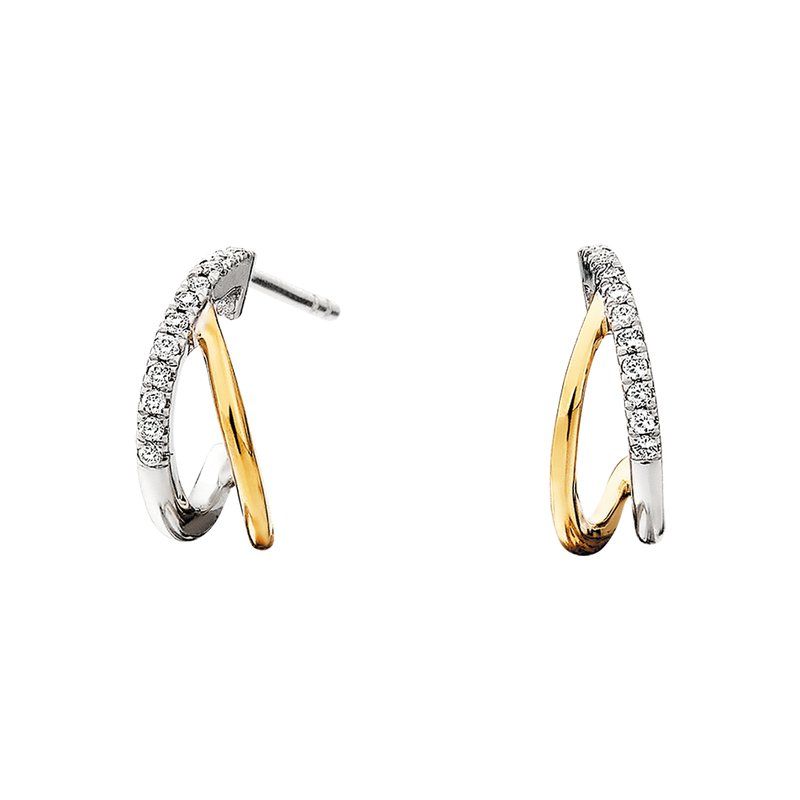 10KT TwoTone Diamond Split Half Hoop Earrings