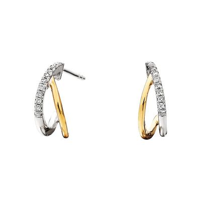 10KT TwoTone Diamond Split Half Hoop Earrings