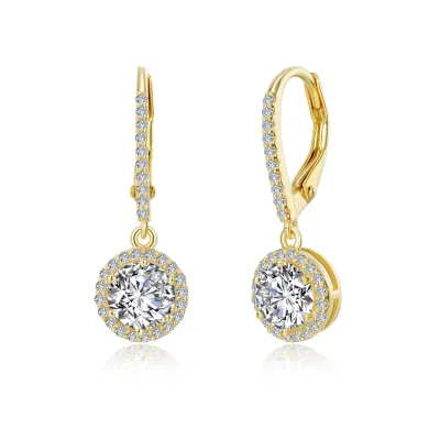 Yellow Gold-Plated Simulated Diamond Halo Drop Earrings Yellow Gold-Plated Simulated Diamond Halo Drop Earrings