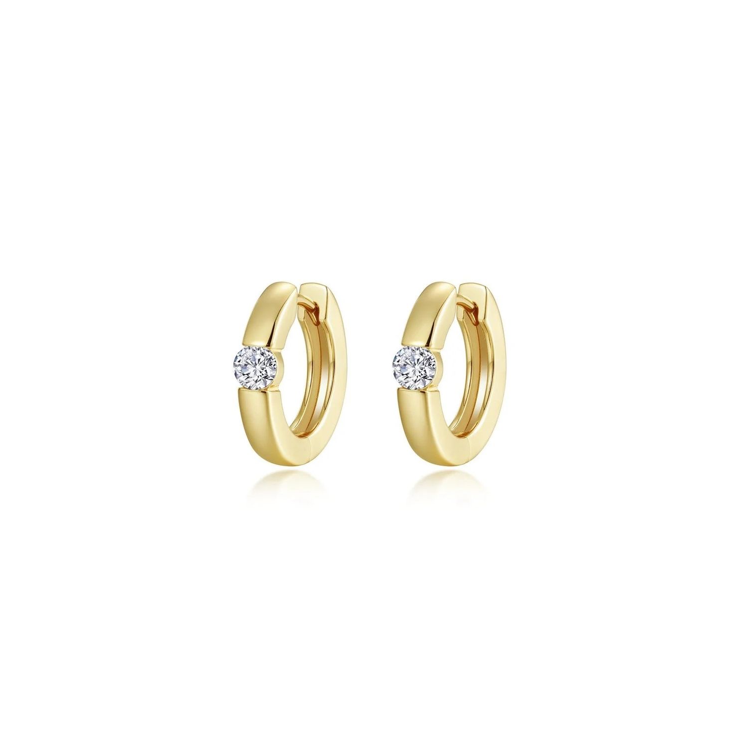 Yellow Gold-Plated .34CTW Simulated Diamond High Polished Huggie Hoop Earrings