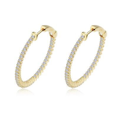 Yellow Gold-Plated 1.2CTW Simulated Diamond In-and-Out 25mm Hoop Earrings