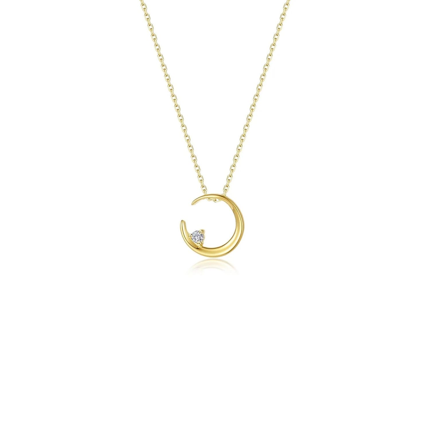 Yellow Gold-Plated Simulated Diamond Cresent Moon Necklace Yellow Gold-Plated Simulated Diamond Cresent Moon Necklace