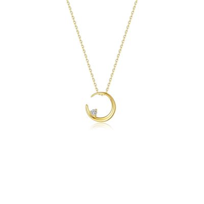 Yellow Gold-Plated Simulated Diamond Cresent Moon Necklace Yellow Gold-Plated Simulated Diamond Cresent Moon Necklace