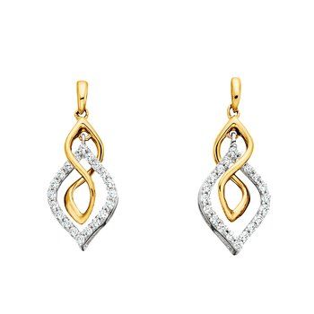 10KT TwoTone Gold Diamond Twist Dangle Earrings