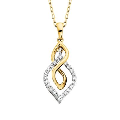 10KT TwoTone Gold Diamond Twist Pendant Necklace