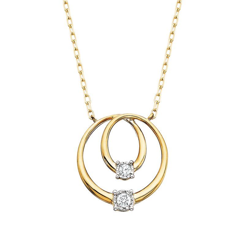 10KT Yellow Gold Dual Diamond Eternity Circle Necklace
