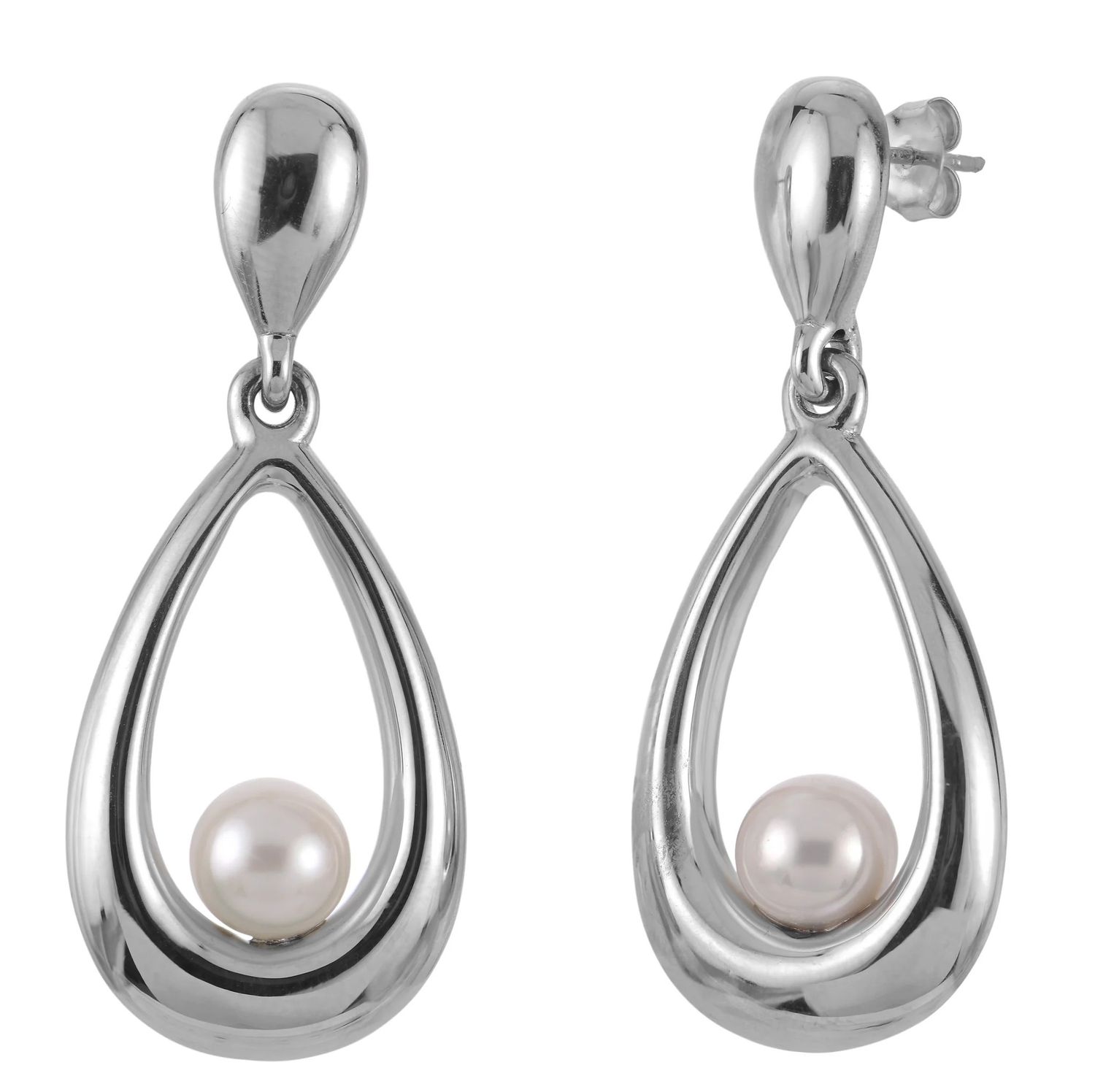 Silver Freshwater Cultured Pearl Large Dangle Earrings