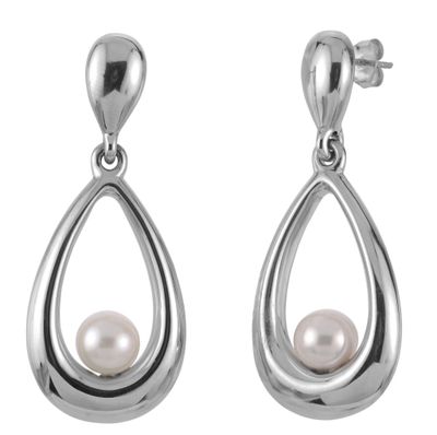 Silver Freshwater Cultured Pearl Large Dangle Earrings