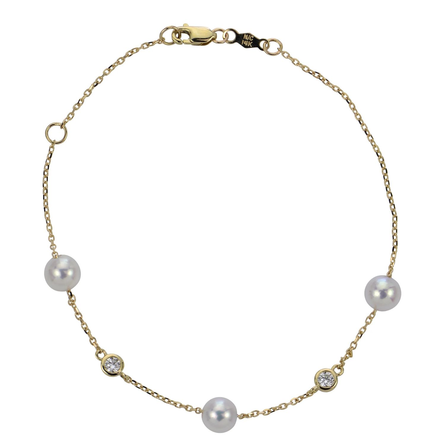 14KT Yellow Gold Akoya Cultured Pearl and Lab Diamond Bracelet 14KT Yellow Gold Akoya Cultured Pearl and Lab Diamond Bracelet