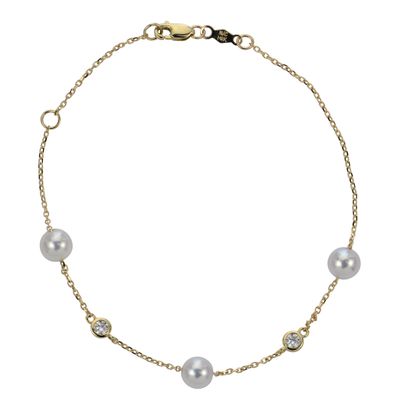 14KT Yellow Gold Akoya Cultured Pearl and Lab Diamond Bracelet 14KT Yellow Gold Akoya Cultured Pearl and Lab Diamond Bracelet