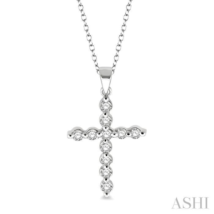 Silver Round Diamond Cross Necklace