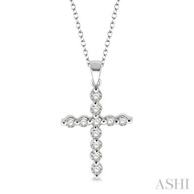 Silver Round Diamond Cross Necklace