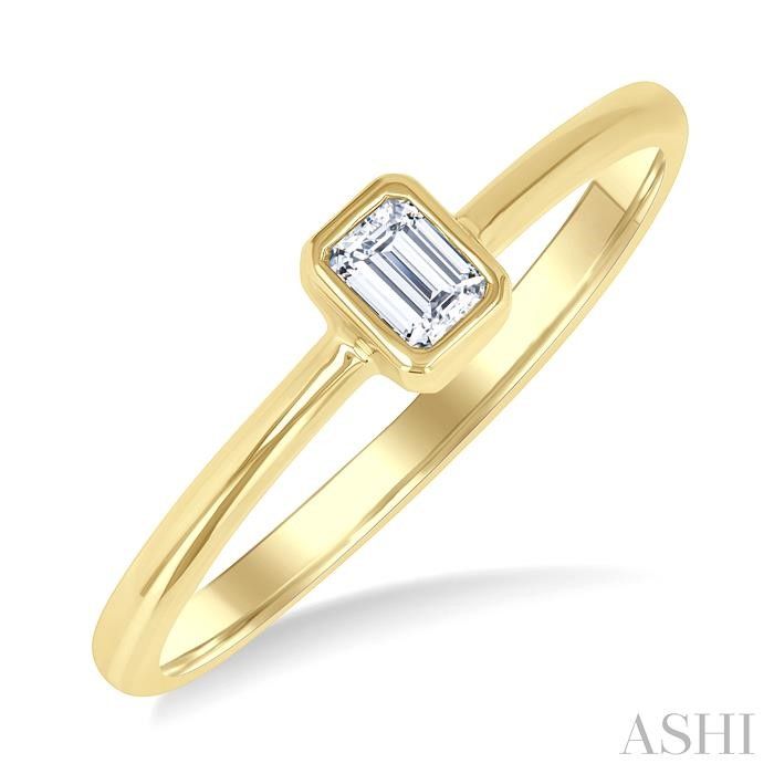 10KT Yellow Gold Emerald-Cut Diamond Bezel Ring